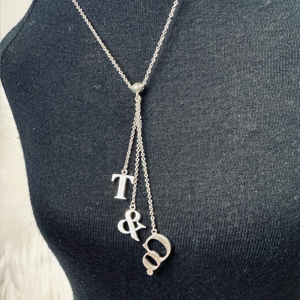 Tiffany & Co. Silver Initial Charm Necklace with Signature Blue Pouch